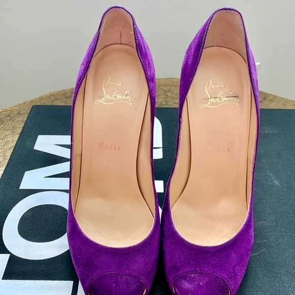 Christian Louboutin Purple Suede Peep Toe Pump - Picture 7 of 8